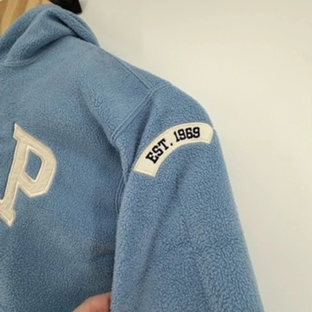 Gap Kids Blue Fleece Arch Logo Pullover Hoodie‎ XL EST 1969 Patch